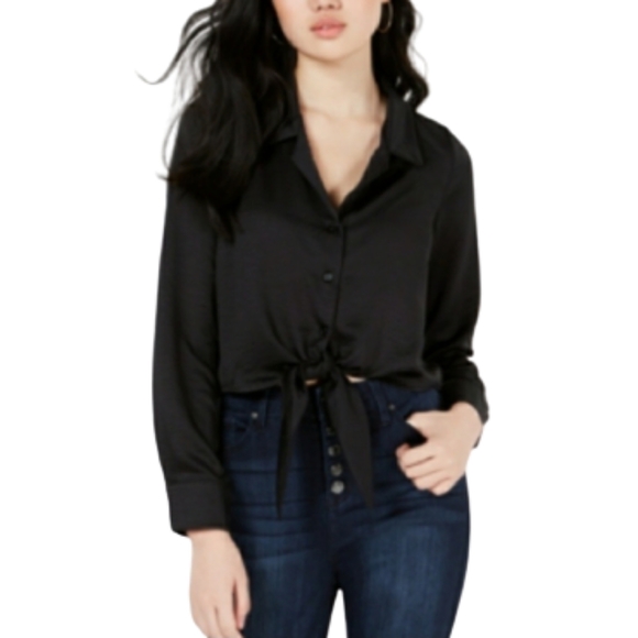 love, Fire Tops - NWT Love, fire Women's Black Waist Tie Top Blouse